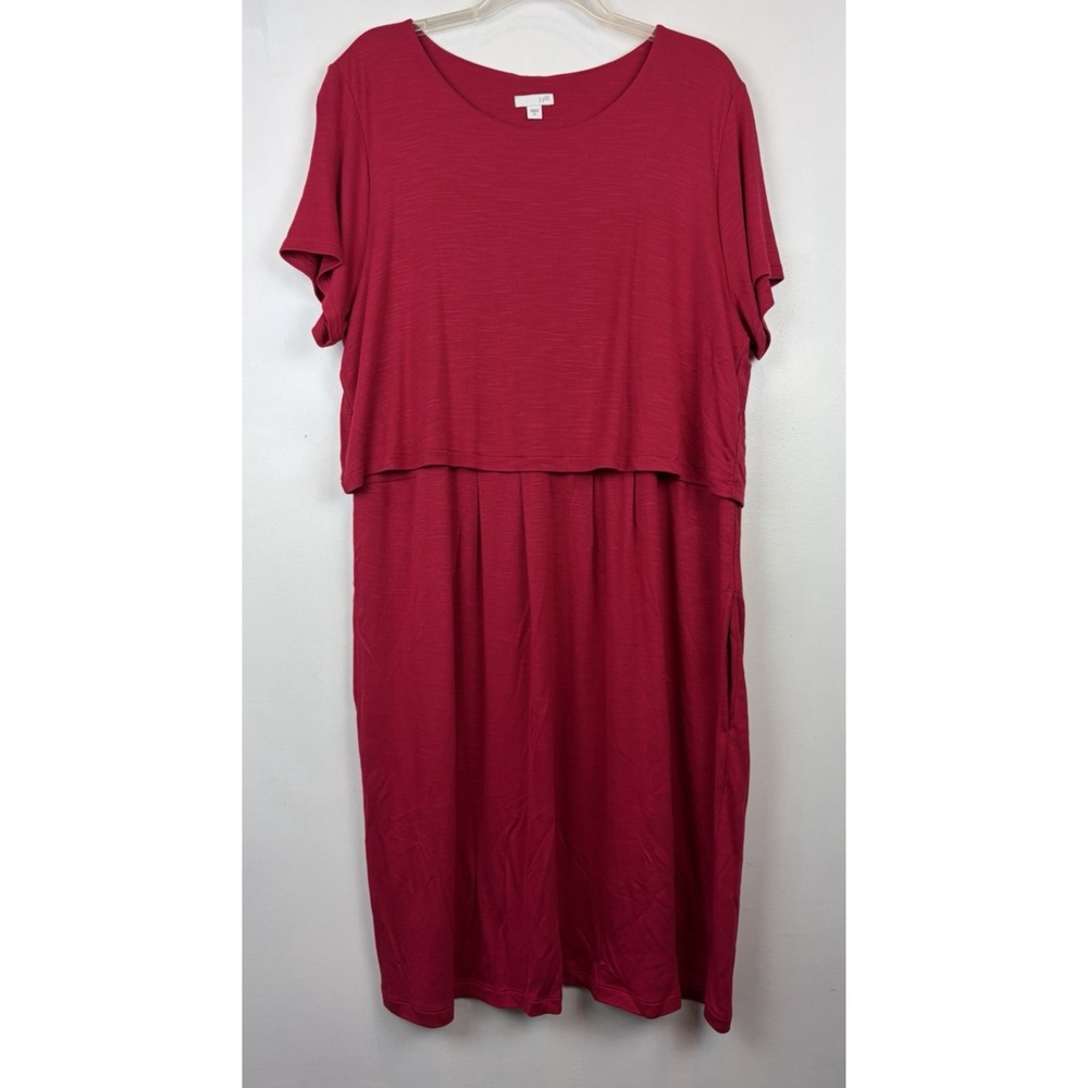 J Jill Midi Dress Womens XL Layered Knit Red Short Sleeve Boho Flowy Style Chic